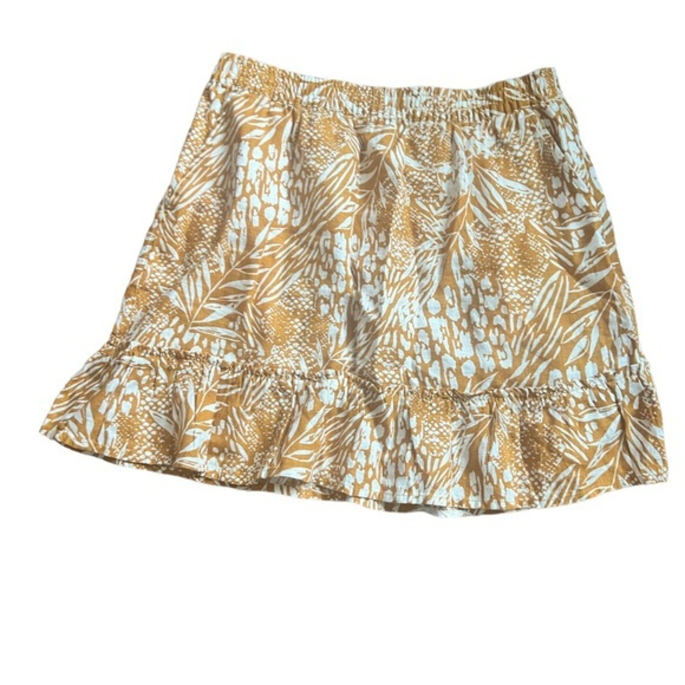 Christian Siriano yellow white floral elastic waist mini linen skirt size med
